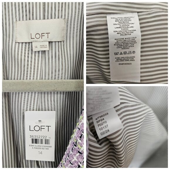 NWT Loft Tweed Double Breasted Blazer Lavender Purple Green 14 - Picture 12 of 14